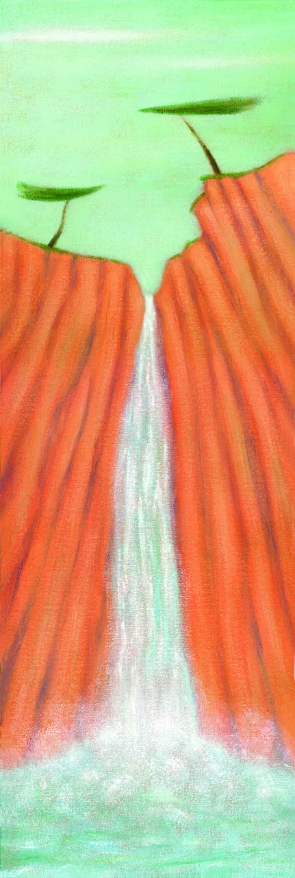 Oil and wax painting titled Falling Waters by Shelley Lowell.