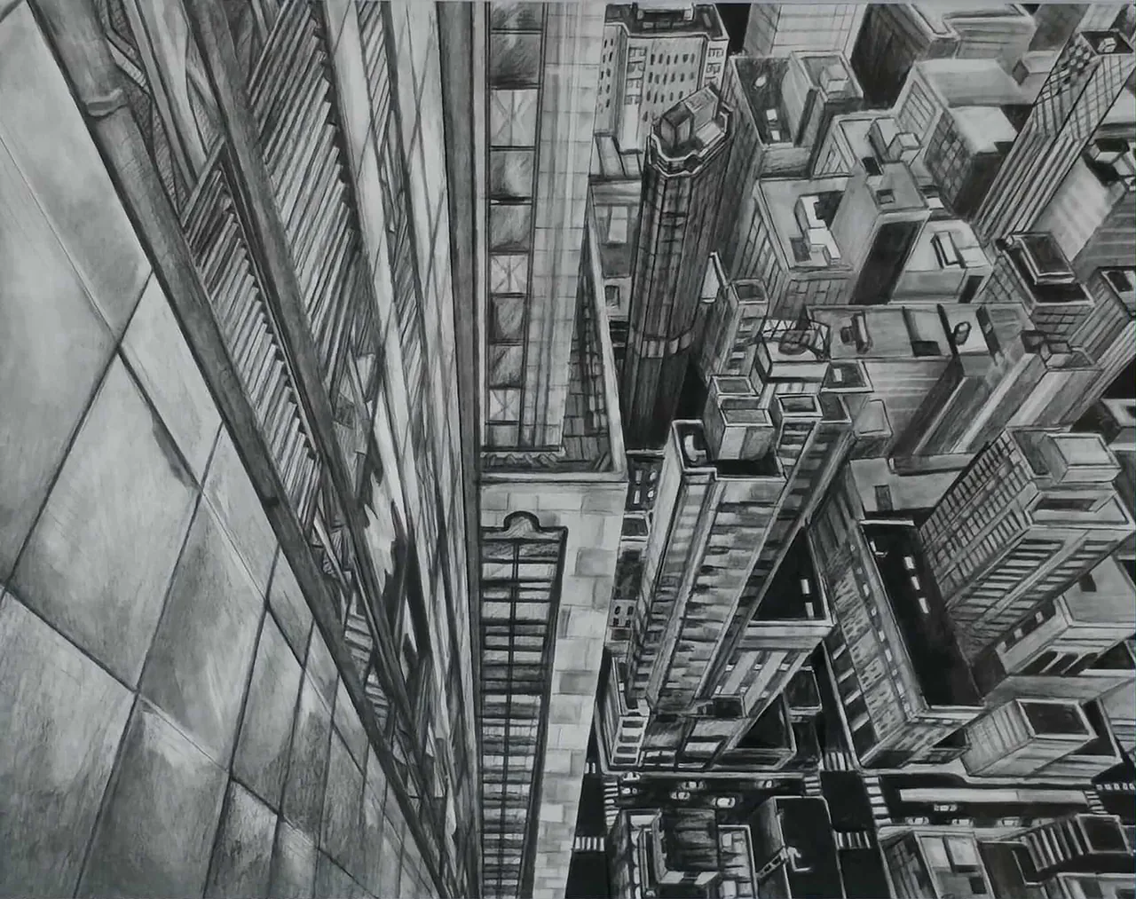 Graphite drawing titled View from the Empire State Building by Raven Boer.